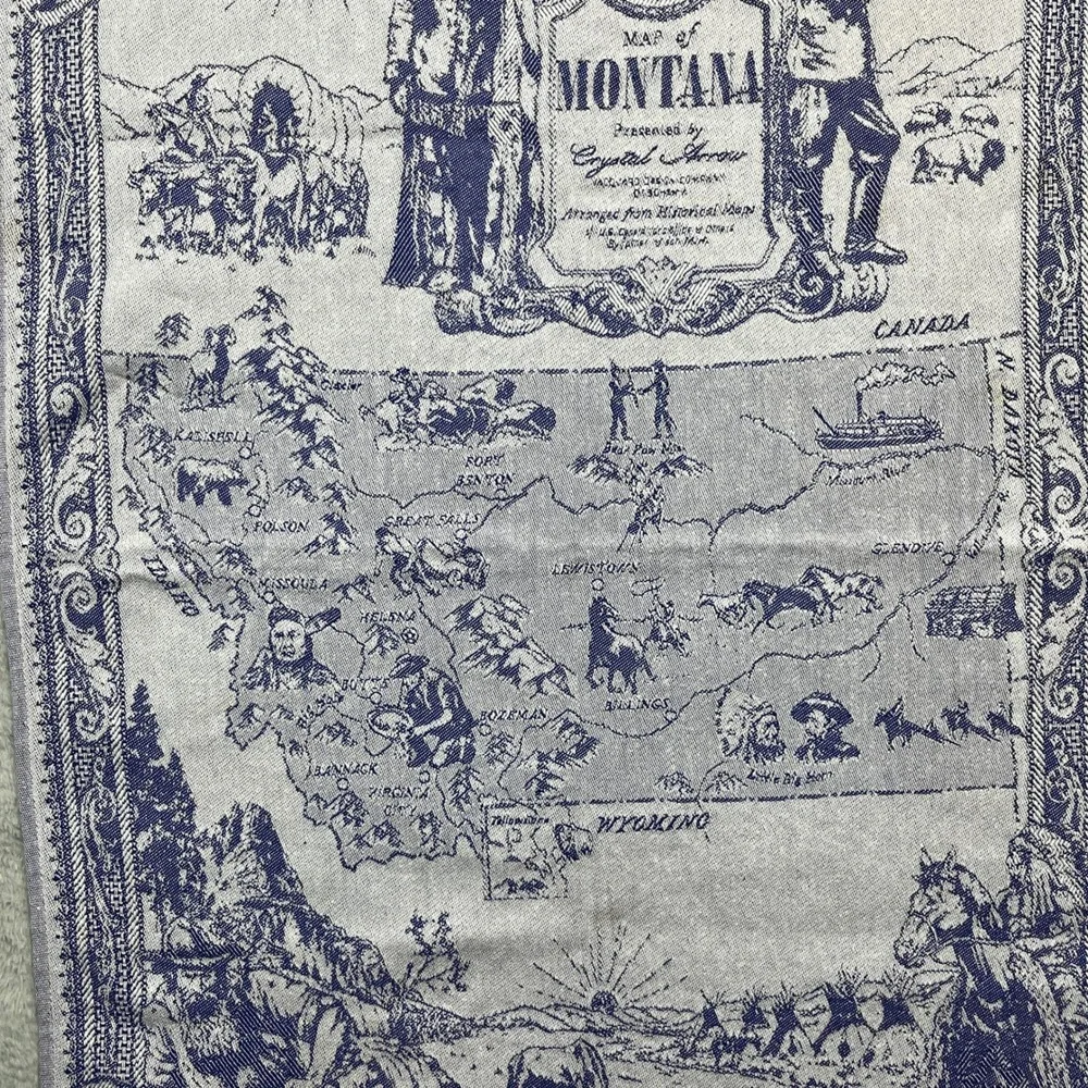 Crystal Arrow Tea Towel Blue Montana Map Jacquard Woven Cotton Western
